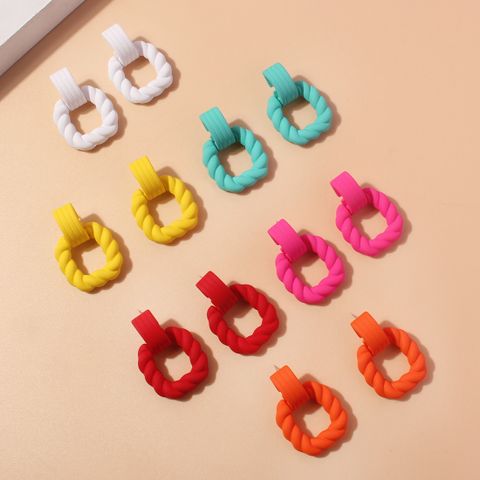 1 Pair Cute Simple Style Square Spiral Stripe Hollow Out Plastic Resin Earrings