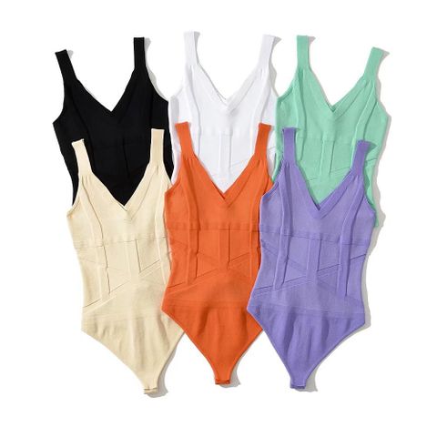 Women's Bodysuits Bodysuits Rib-knit Backless Sexy Solid Color