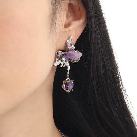 1 Pair Streetwear Butterfly Inlay Artificial Pearl Alloy Artificial Gemstones Drop Earrings