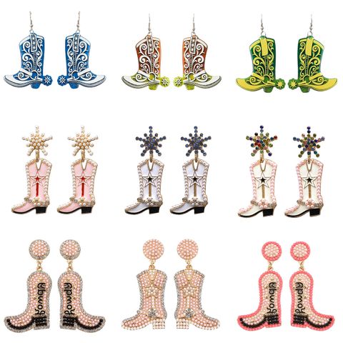 1 Pair Exaggerated Cowboy Style Boots Inlay Alloy Plastic Resin Drop Earrings