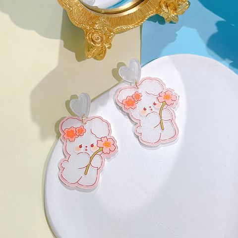 1 Pair Cute Rabbit Printing Arylic Drop Earrings