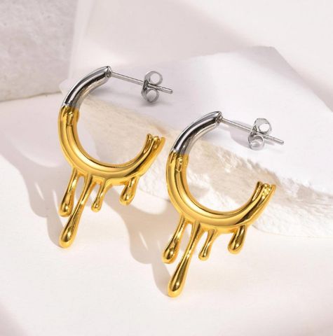 1 Pair Simple Style Classic Style Color Block Plating Titanium Steel Gold Plated Drop Earrings