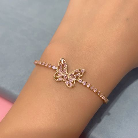 Sweet Heart Shape Flower Butterfly Copper Inlay Zircon Bracelets