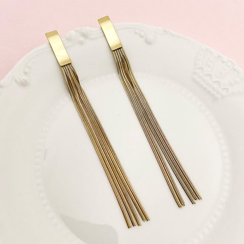 1 Pair Elegant Luxurious Rectangle Polishing Plating 304 Stainless Steel Gold Plated Drop Earrings