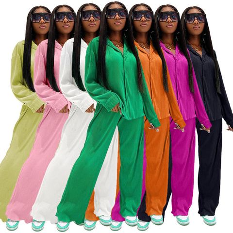 Women's Casual Solid Color Spandex Polyester Pants Sets