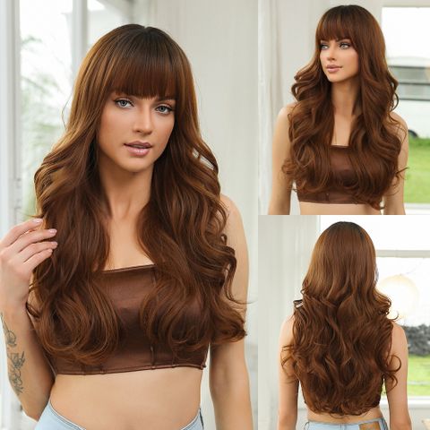 Women's Simple Style Casual High Temperature Wire Bangs Long Curly Hair Wigs