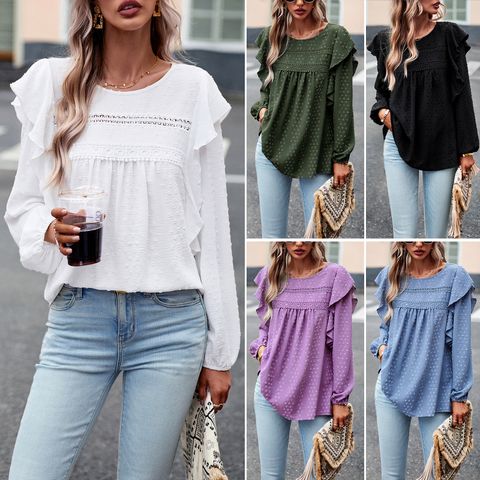 Women's Blouse Long Sleeve Blouses Jacquard Casual Solid Color