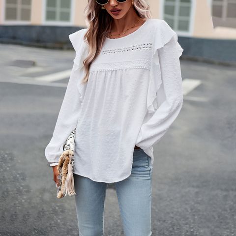 Women's Blouse Long Sleeve Blouses Jacquard Casual Solid Color