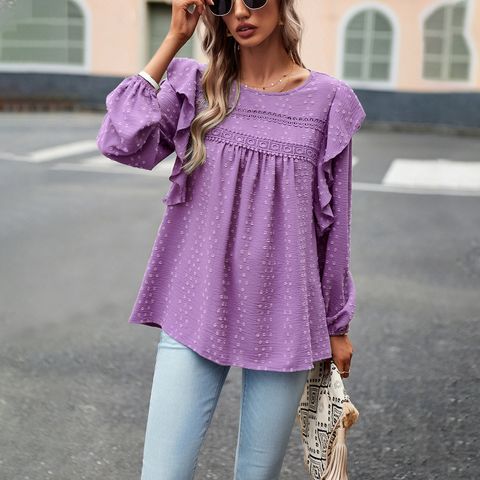 Women's Blouse Long Sleeve Blouses Jacquard Casual Solid Color