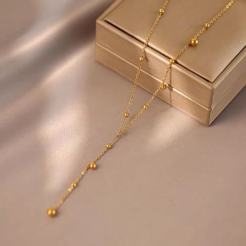 Simple Style Ball Titanium Steel Plating Long Necklace