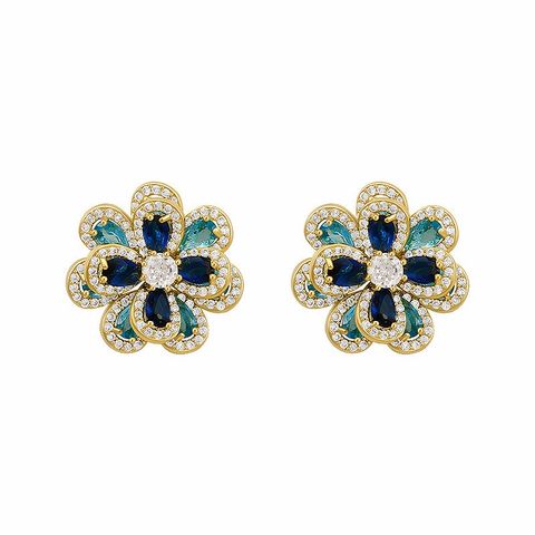 1 Pair Sweet Simple Style Flower Plating Inlay Copper Zircon K Gold Plated Rhodium Plated Ear Studs