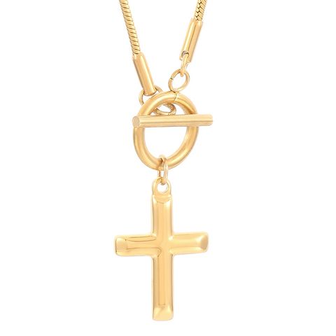 Stainless Steel 18K Gold Plated Elegant Plating Cross Necklace