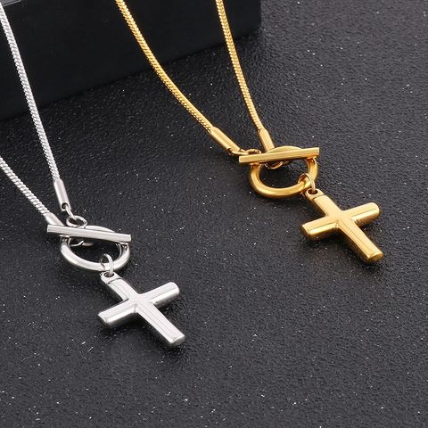 Stainless Steel 18K Gold Plated Elegant Plating Cross Necklace