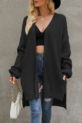 Women's Sweater Coat Long Sleeve Sweaters & Cardigans Pocket Casual Streetwear Solid Color