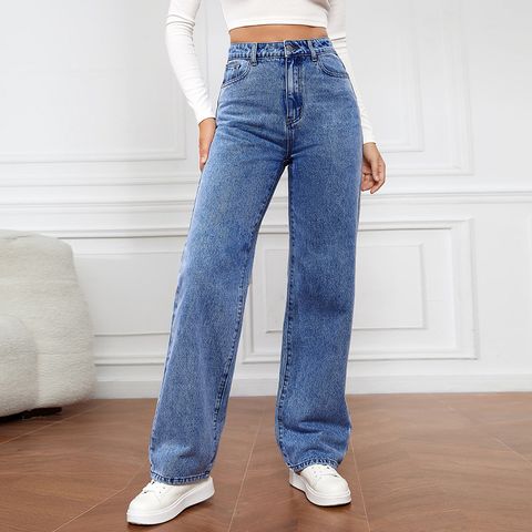 Women's Street Casual Solid Color Full Length Washed Jeans