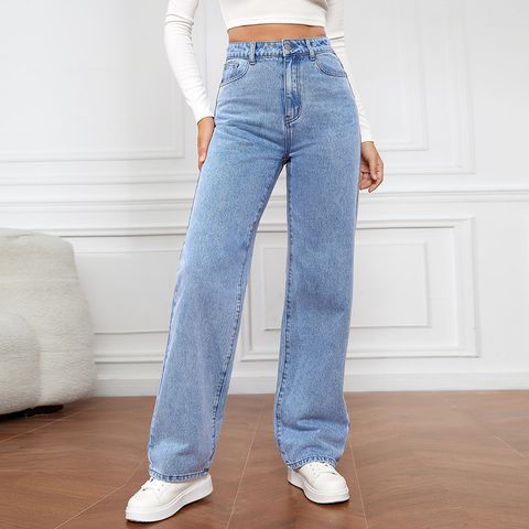 Women's Street Casual Solid Color Full Length Washed Jeans