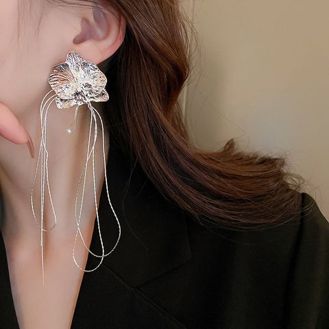 1 Pair Simple Style Bow Knot Inlay Metal Rhinestones Pearl Drop Earrings