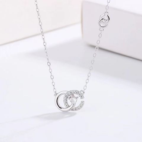 Elegant Double Ring Sterling Silver Zircon Pendant Necklace In Bulk