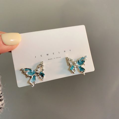 1 Pair Casual Simple Style Butterfly Enamel Plating Inlay Alloy Gem Ear Studs