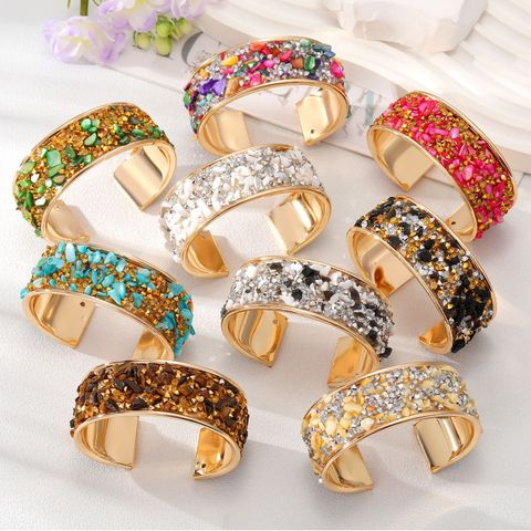 Wholesale Jewelry Ethnic Style Color Block Alloy Natural Stone Inlay Bangle