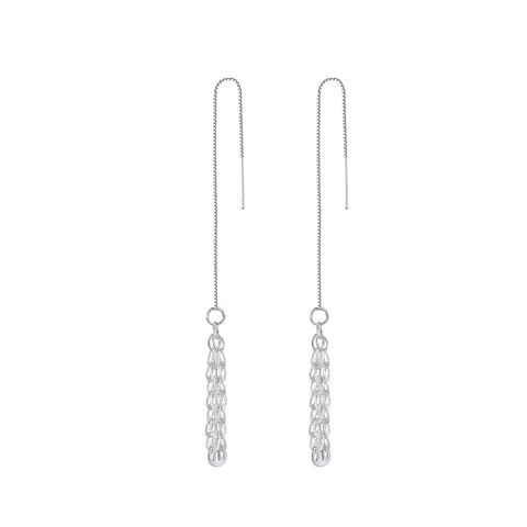 1 Pair Casual Simple Style Solid Color Grain Tassel Inlay Sterling Silver Zircon Ear Line