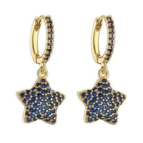 Elegant Classic Style Star Copper Inlay Zircon Drop Earrings 1 Pair