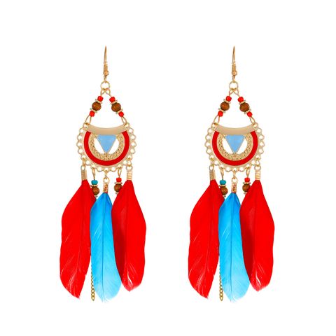 1 Pair Vacation Feather Hollow Out Cloth Dangling Earrings