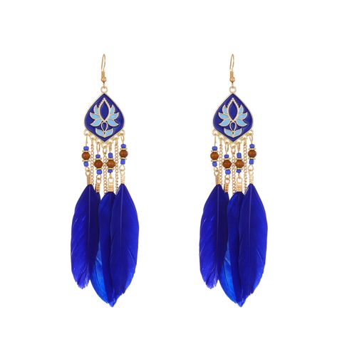 1 Pair Vacation Feather Hollow Out Cloth Dangling Earrings