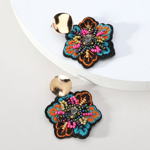 1 Pair Ethnic Style Flower Embroidery Beaded Resin Zinc Alloy Handmade Dangling Earrings