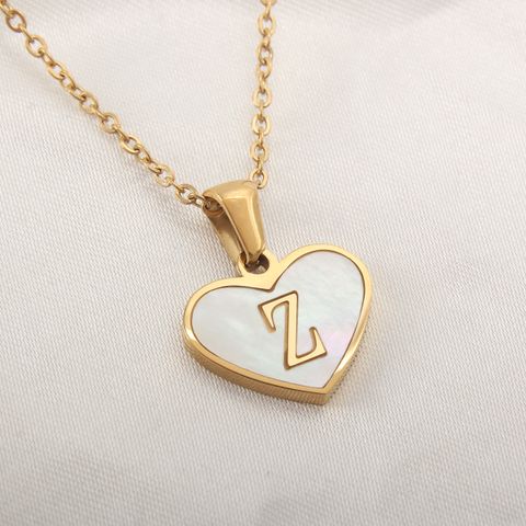 304 Stainless Steel Shell 18K Gold Plated Casual Plating Inlay Letter Shell Pendant Necklace