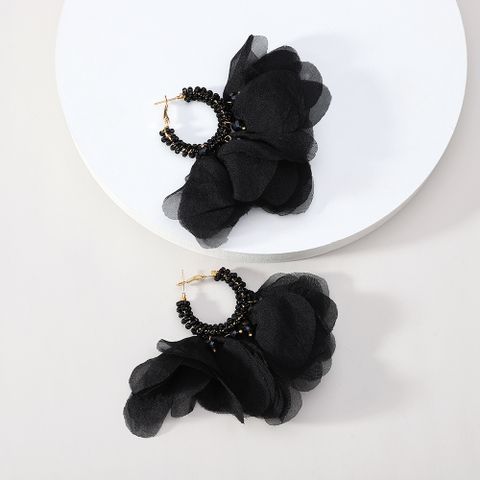 1 Pair Retro Flower Cloth Beaded Women's Earrings