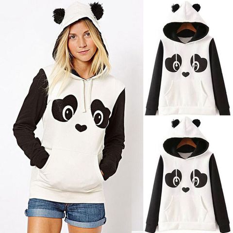 Women's Leather Jacket Long Sleeve Hoodies & Sweatshirts Printing Cute Panda