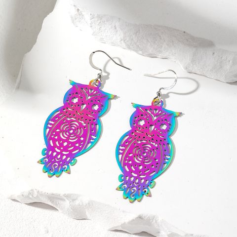 1 Pair Simple Style Owl Butterfly Hollow Out Iron Drop Earrings