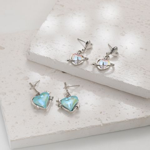 1 Pair Simple Style Heart Shape Inlay Alloy Opal Drop Earrings