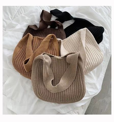 Women's Large Knit Solid Color Elegant Cylindrical Open Shoulder Bag