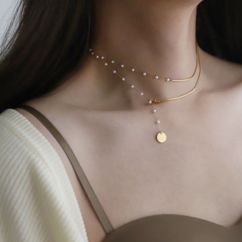 Einfacher Stil Einfarbig Titan Stahl Großhandel Geschichtete Halskette