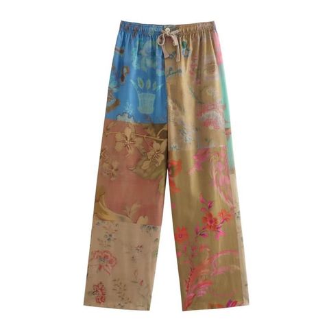 Women's Casual Vintage Style Flower Polyester Pants Sets