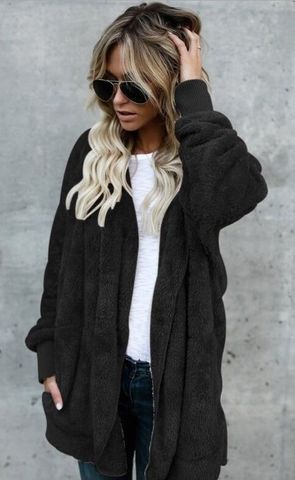 Women's Casual Solid Color Placket Coat Faux Fur Coat