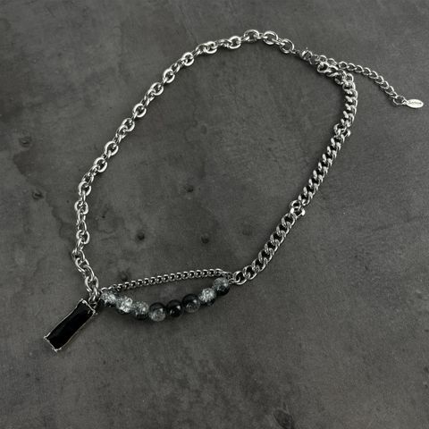 Hip-hop Retro Rectangle Titanium Steel Polishing Inlay Artificial Gemstones Men's Pendant Necklace