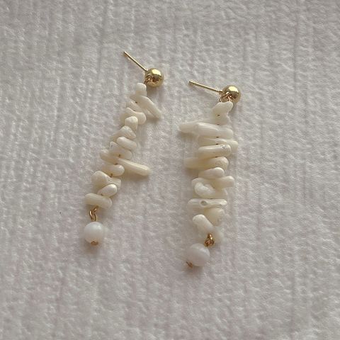 1 Pair Classic Style Geometric Asymmetrical Irregular Tassel Imitation Pearl Coral Drop Earrings Earrings