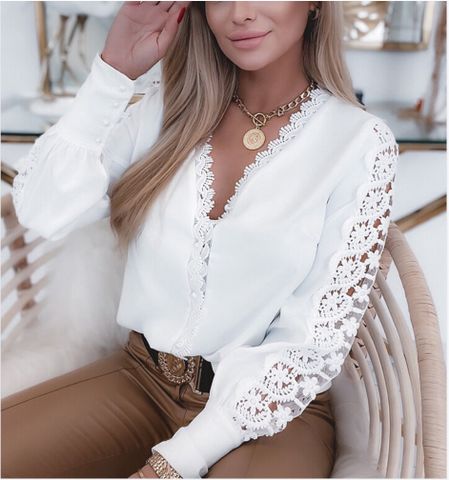 Women's Blouse Long Sleeve Blouses Lace Casual Sexy Solid Color
