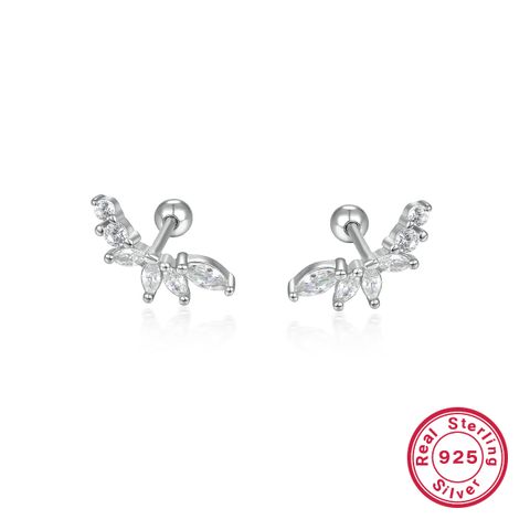 Cute Queen Bridal Leaf Plating Inlay Sterling Silver Zircon 18k Gold Plated White Gold Plated Earrings Ear Studs