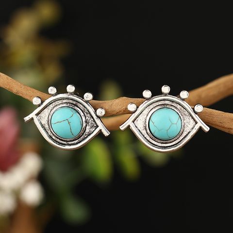 1 Pair Retro Classic Style Eye Inlay Alloy Turquoise Ear Studs