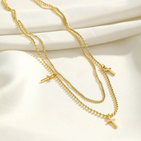 304 Stainless Steel Simple Style Streetwear Plating Cross Double Layer Necklaces