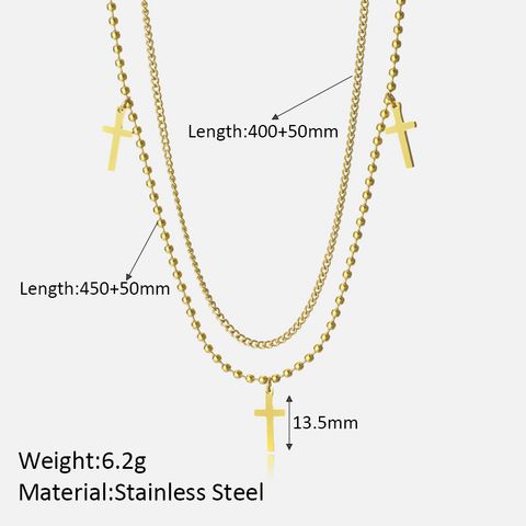 304 Stainless Steel Simple Style Streetwear Plating Cross Double Layer Necklaces