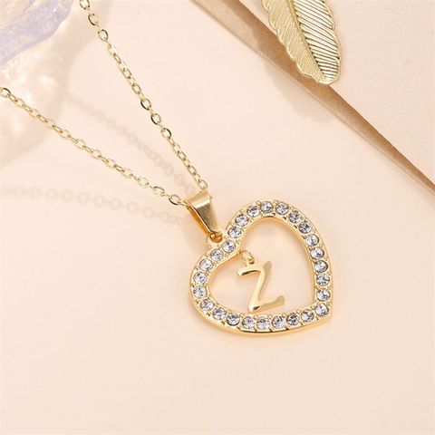 Glam Luxurious Letter Stainless Steel Plating Inlay Zircon 18k Gold Plated Pendant Necklace