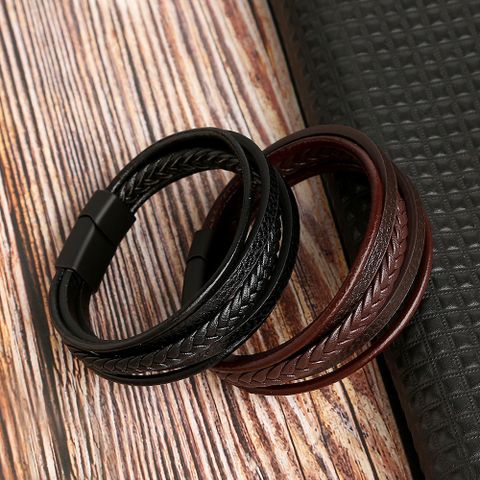 Casual Solid Color Alloy Handmade Men's Wristband
