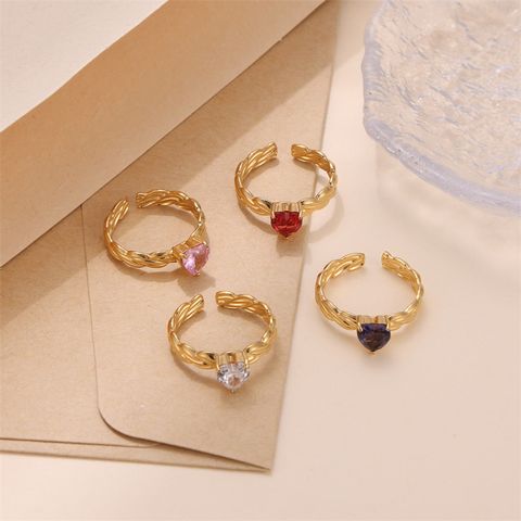 Glam Luxurious Stainless Steel Plating Inlay Zircon 18k Gold Plated Open Rings