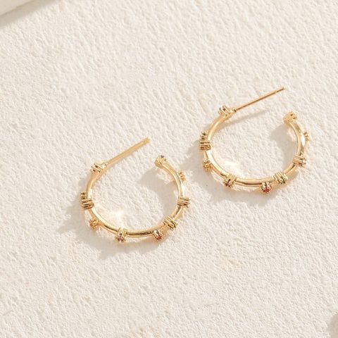 1 Pair Elegant Solid Color Plating Inlay Copper Zircon 14k Gold Plated Ear Studs