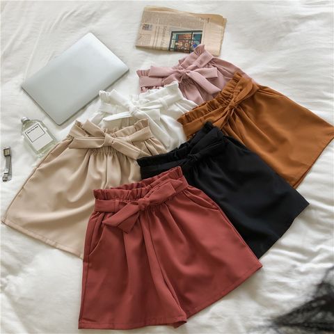 Women's Street Casual Solid Color Shorts Bowknot Wide Leg Pants